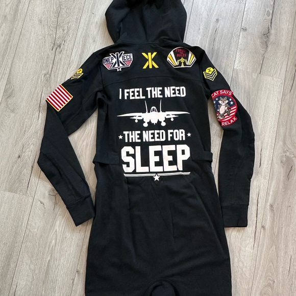 ONEPIECE Black Hooded Jumpsuit with Patches. - Picture 3 of 5